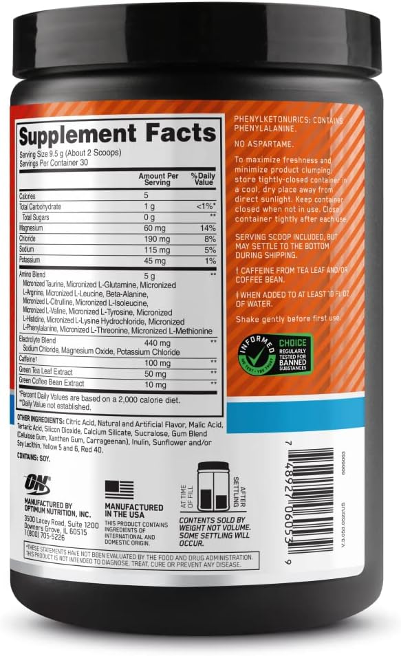 Optimum Nutrition Amino Energy ON Plus + Electrolitos 30 serv - Imagen 2