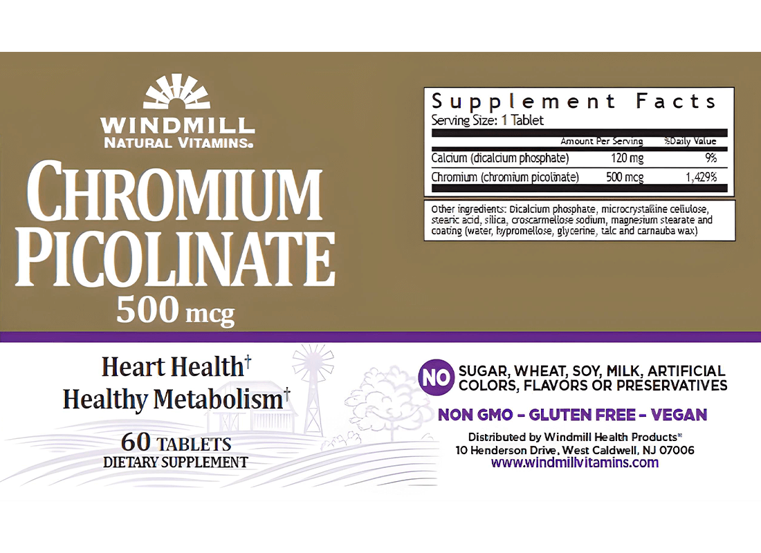WINDMILL Picolinato de Cromo 500 Mg, 60 Tabs - Imagen 2
