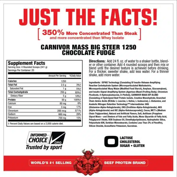 Musclemeds Carnivor mass 1250 Big Steer 15 lbs CHOCOLATE - Imagen 2