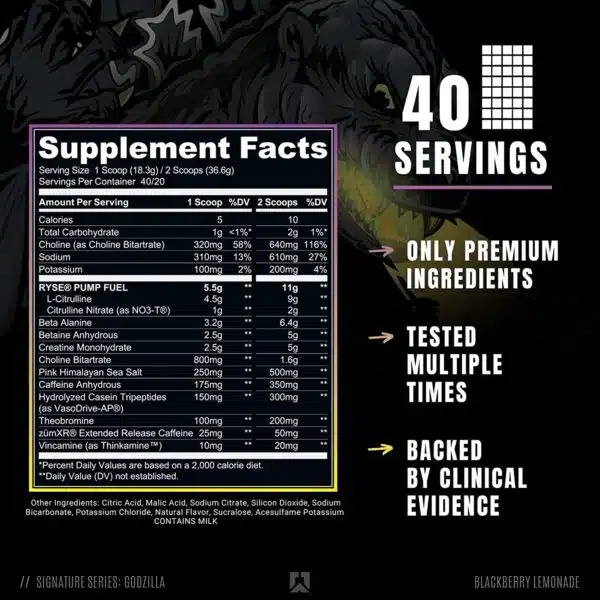 RYSE Godzilla Pre Workout 20/40 serv - Imagen 2