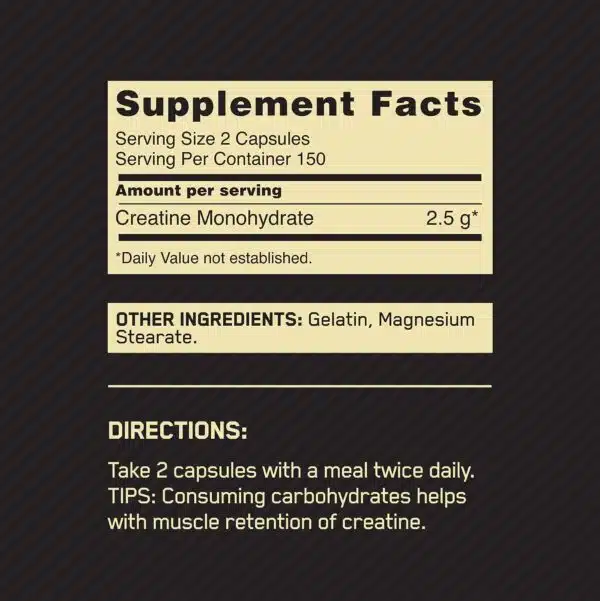 Optimum Creatina Micronizada 300 Capsulas / 150 servicios - Imagen 2