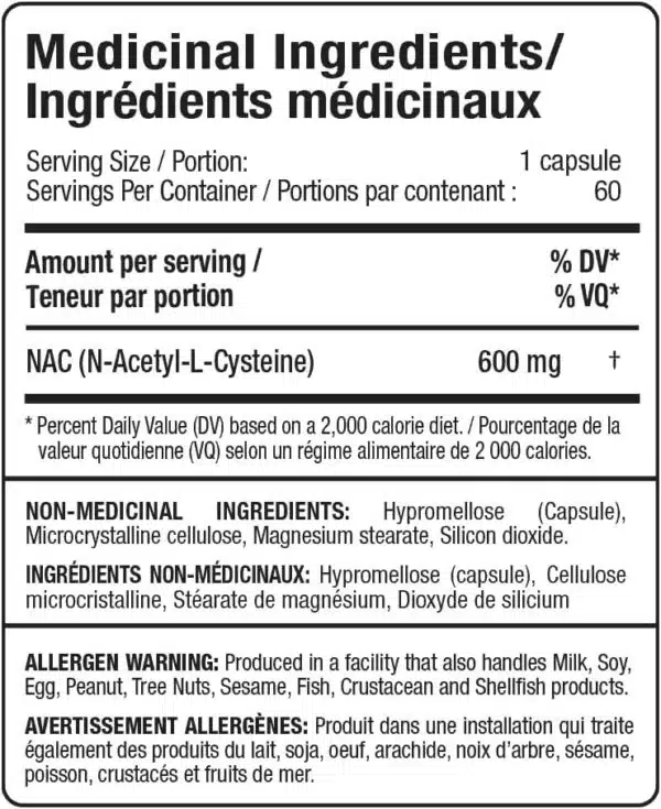 Allmax NAC 60 Caps (N-Acetyl Cysteine) 600 mg - Imagen 2