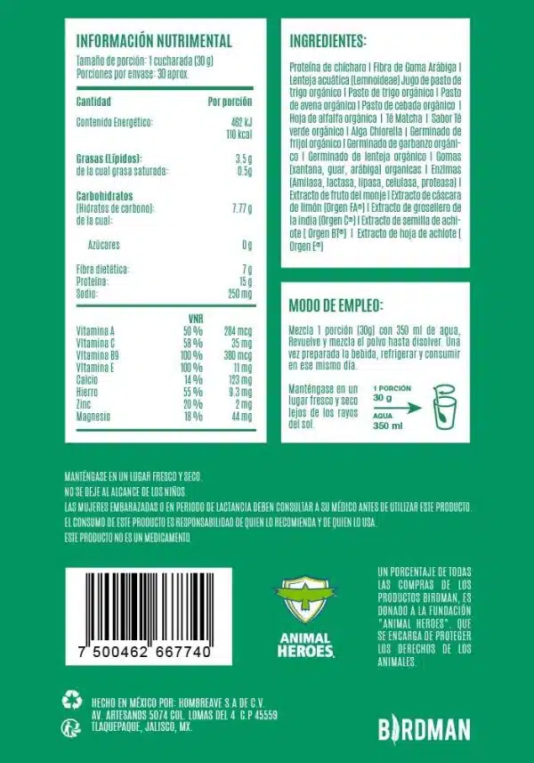 Birdman Parrot Greens & Protein Super Alimento 900 grs - Imagen 3